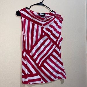 DKNY super cute red & white top striped blouse y2k indie formal sleeveless shirt